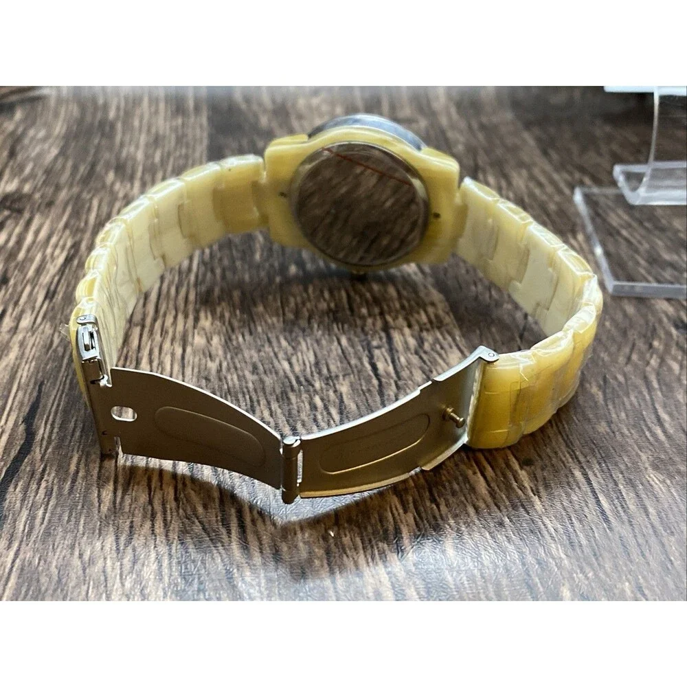 NEW Rousseau Women's Adele Silver Case Bone Marble Acrylic Band Watch - Picture 5 of 6